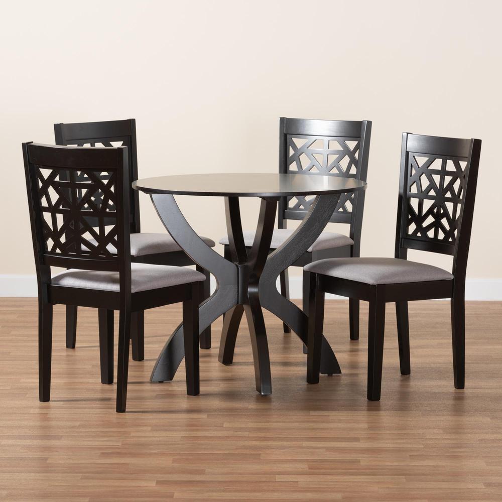 Lena Modern Grey Fabric and Dark Brown Finished Wood 5-Piece Dining Set. Picture 19