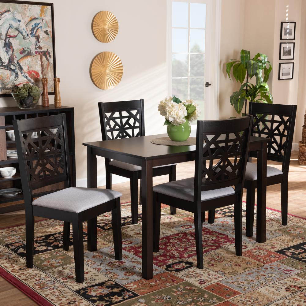 Grey Fabric Upholstered and Espresso Brown Finished Wood 5-Piece Dining Set. Picture 16