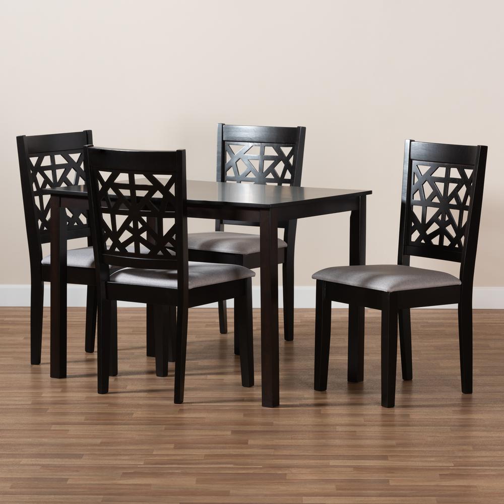 Grey Fabric Upholstered and Espresso Brown Finished Wood 5-Piece Dining Set. Picture 17