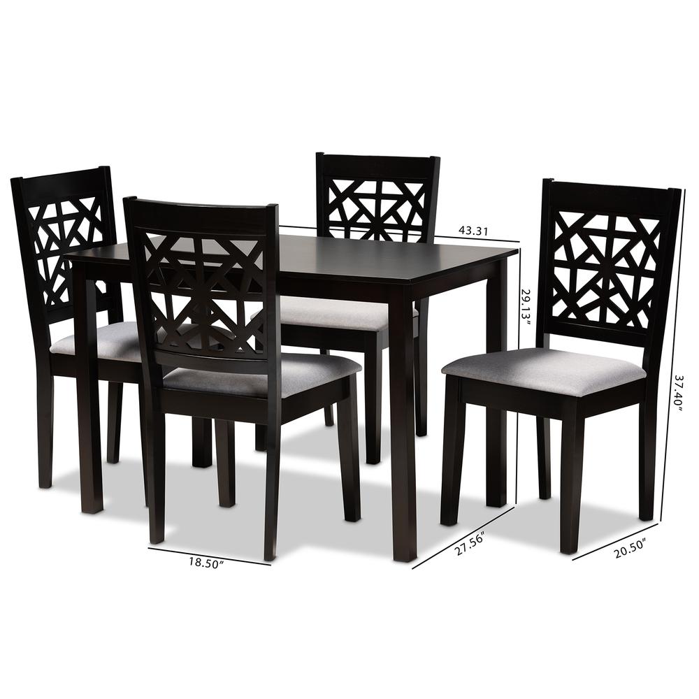 Grey Fabric Upholstered and Espresso Brown Finished Wood 5-Piece Dining Set. Picture 18