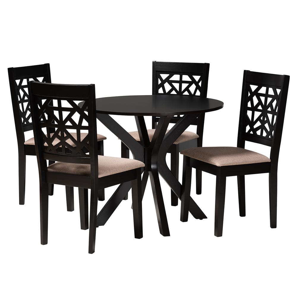 Karel Modern Beige Fabric and Espresso Brown Finished Wood 5-Piece Dining Set. Picture 11