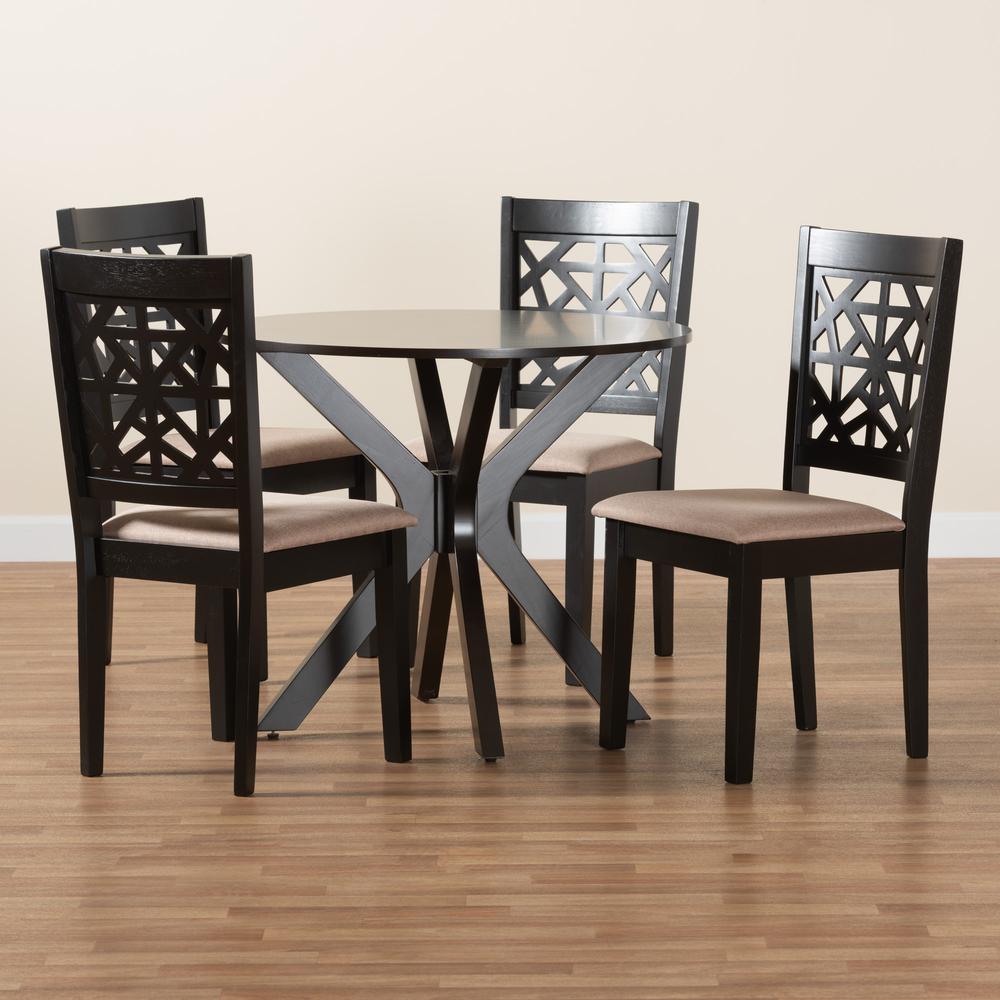 Karel Modern Beige Fabric and Espresso Brown Finished Wood 5-Piece Dining Set. Picture 19