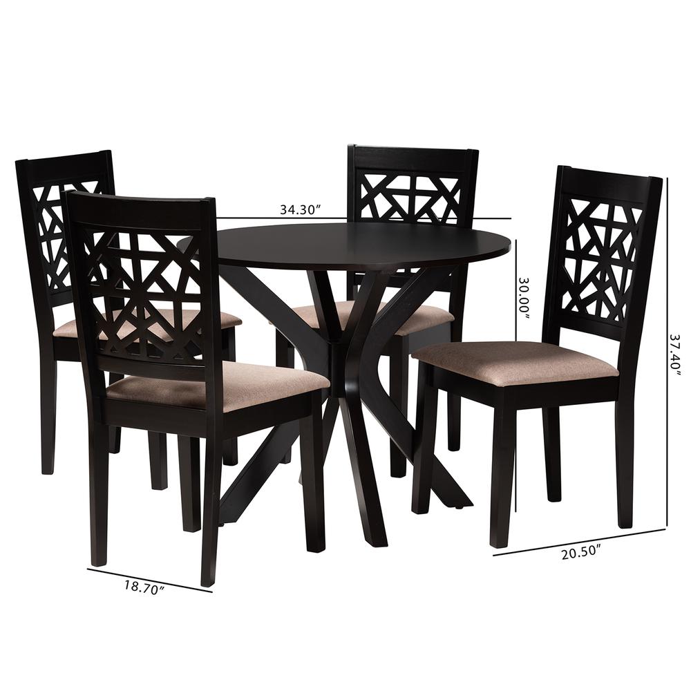 Karel Modern Beige Fabric and Espresso Brown Finished Wood 5-Piece Dining Set. Picture 20
