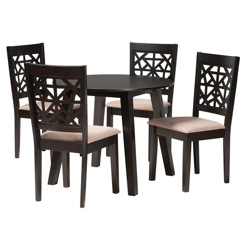 Aiden Modern Beige Fabric and Dark Brown Finished Wood 5-Piece Dining Set. Picture 11