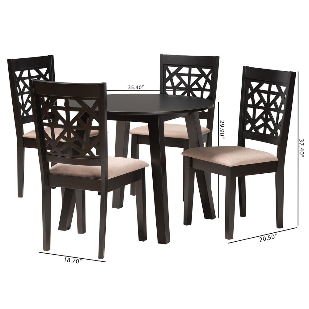 Aiden Modern Beige Fabric and Dark Brown Finished Wood 5-Piece Dining Set. Picture 20