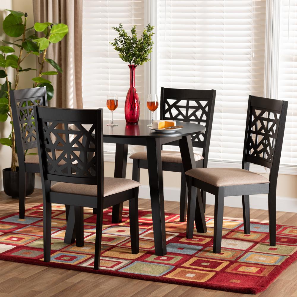 Aiden Modern Beige Fabric and Dark Brown Finished Wood 5-Piece Dining Set. Picture 18