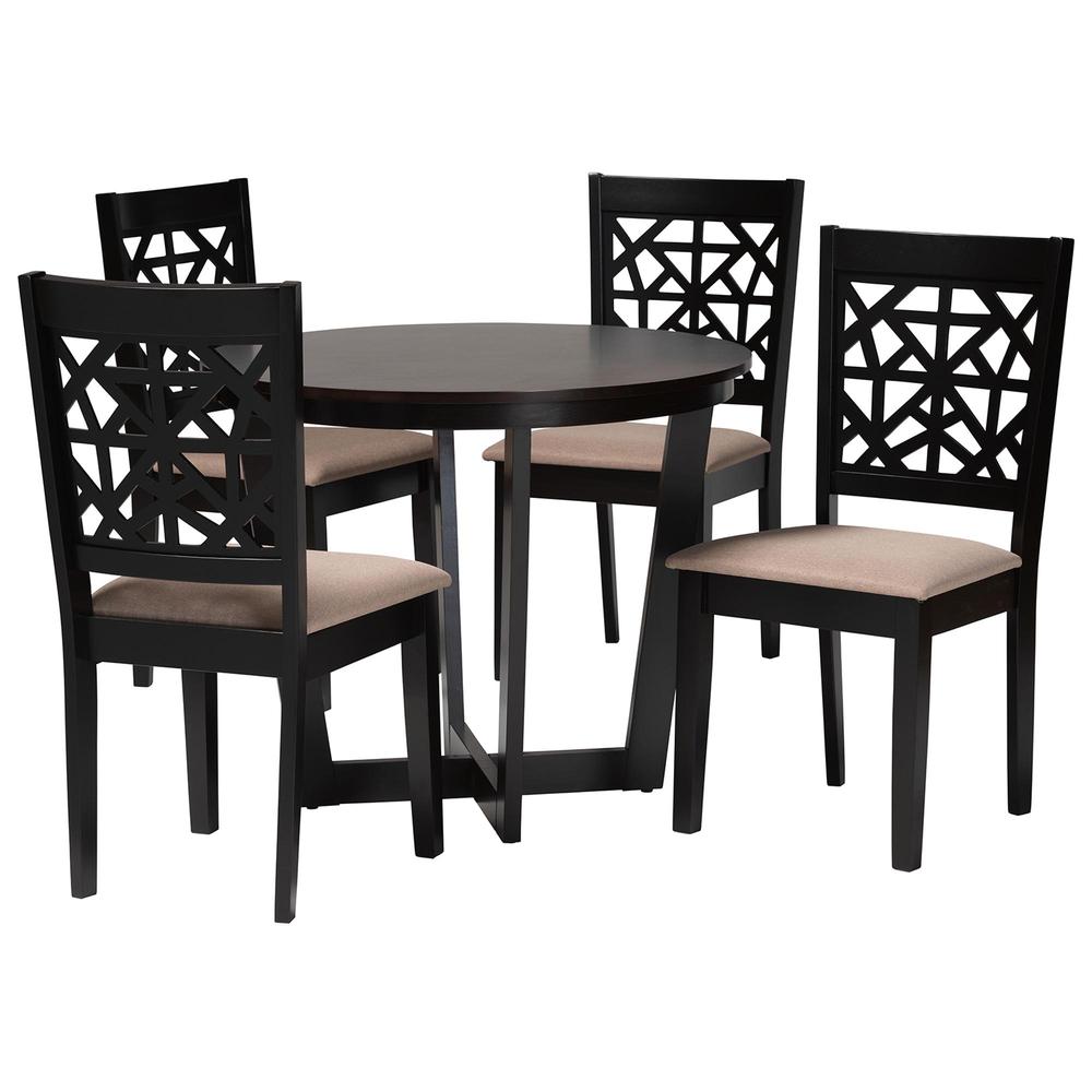 Jamie Moden Beige Fabric and Dark Brown Finished Wood 5-Piece Dining Set. Picture 11