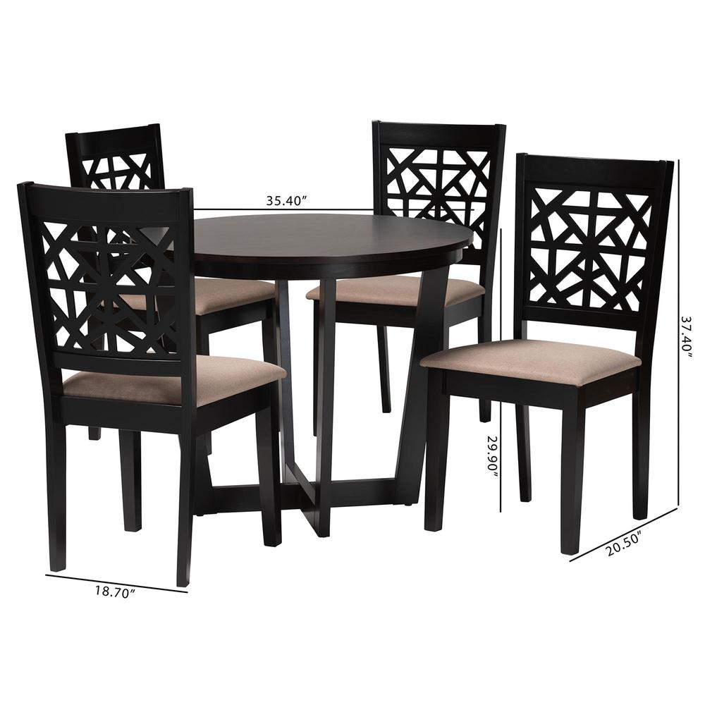 Jamie Moden Beige Fabric and Dark Brown Finished Wood 5-Piece Dining Set. Picture 20