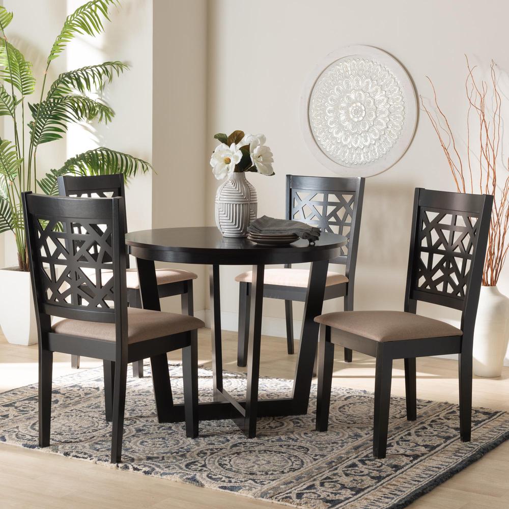 Jamie Moden Beige Fabric and Dark Brown Finished Wood 5-Piece Dining Set. Picture 18