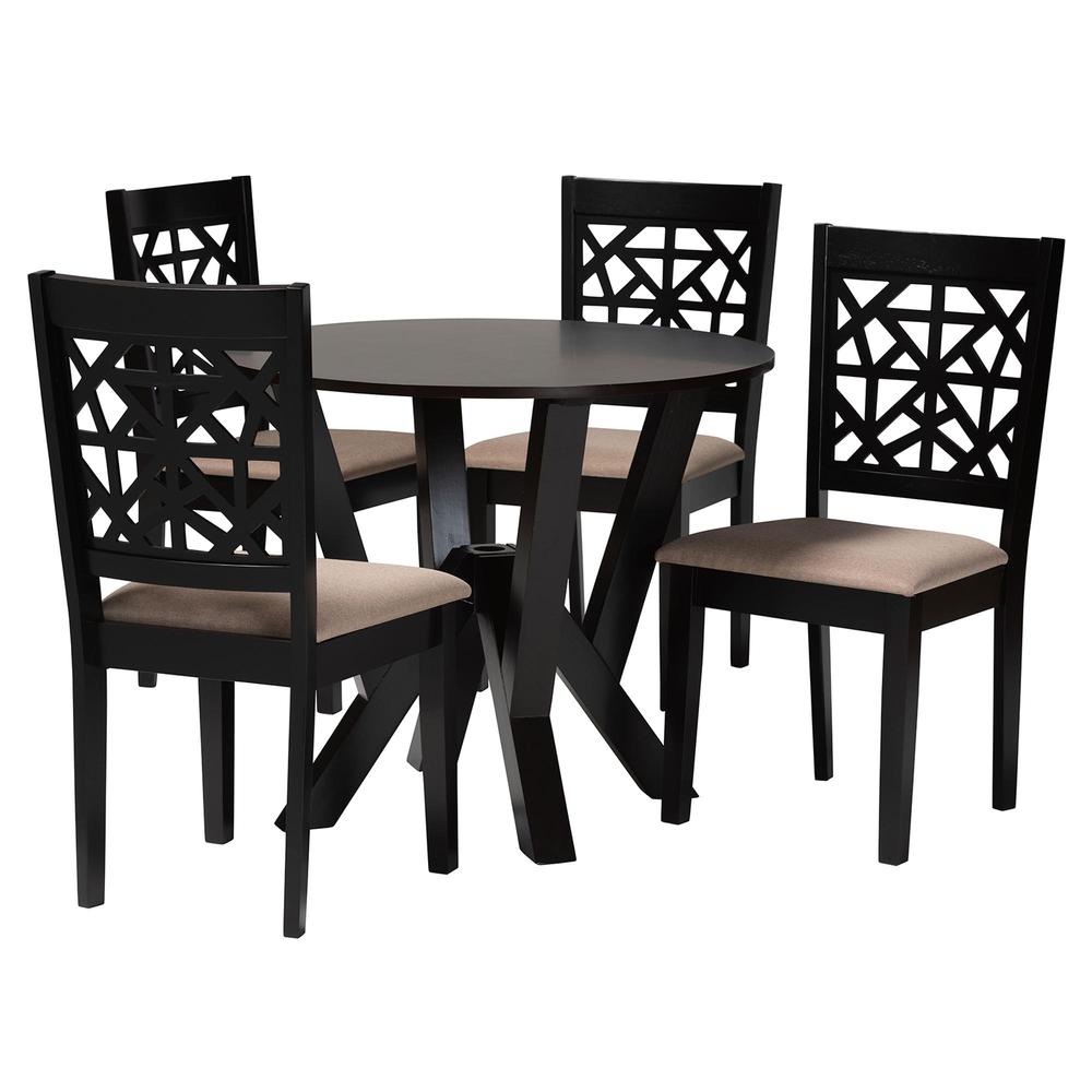 Felice Modern Beige Fabric and Dark Brown Finished Wood 5-Piece Dining Set. Picture 11