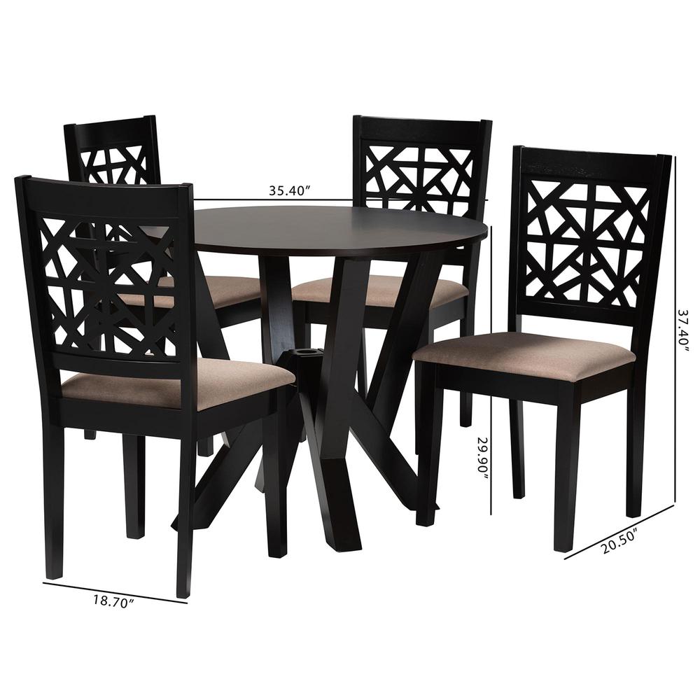 Felice Modern Beige Fabric and Dark Brown Finished Wood 5-Piece Dining Set. Picture 20