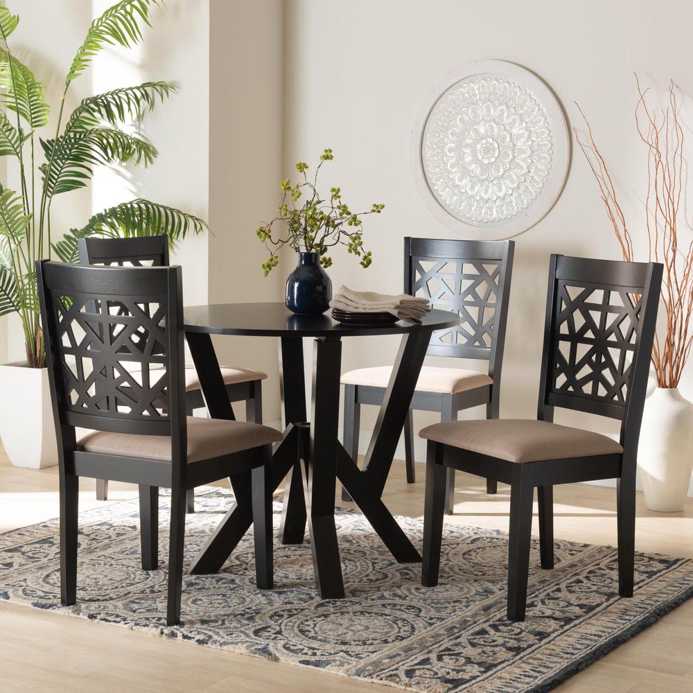 Felice Modern Beige Fabric and Dark Brown Finished Wood 5-Piece Dining Set. Picture 18