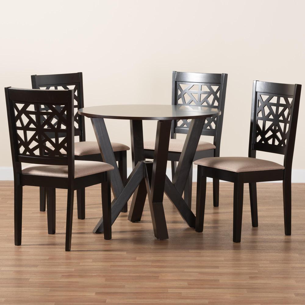 Felice Modern Beige Fabric and Dark Brown Finished Wood 5-Piece Dining Set. Picture 19