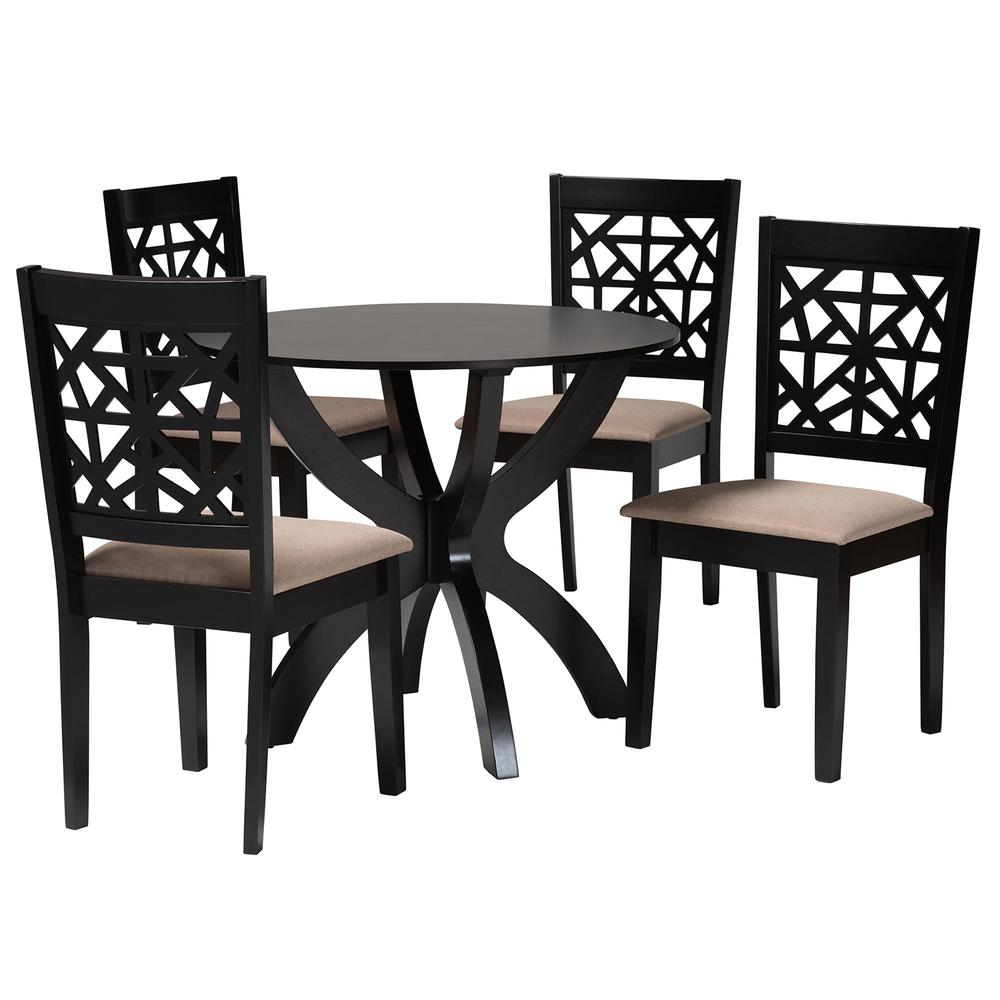 Lena Modern Beige Fabric and Dark Brown Finished Wood 5-Piece Dining Set. Picture 11