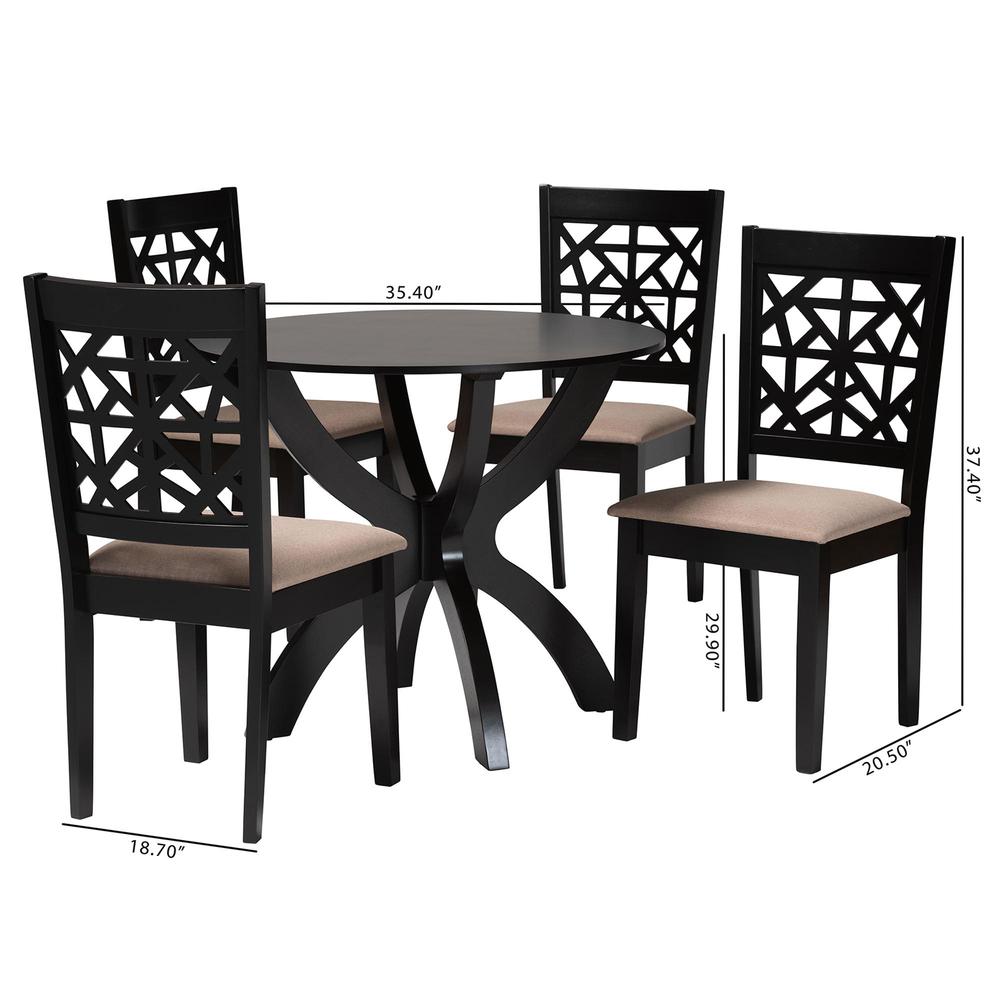 Lena Modern Beige Fabric and Dark Brown Finished Wood 5-Piece Dining Set. Picture 20