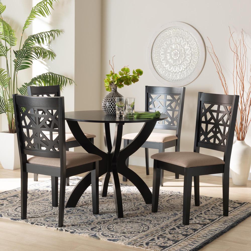 Lena Modern Beige Fabric and Dark Brown Finished Wood 5-Piece Dining Set. Picture 18