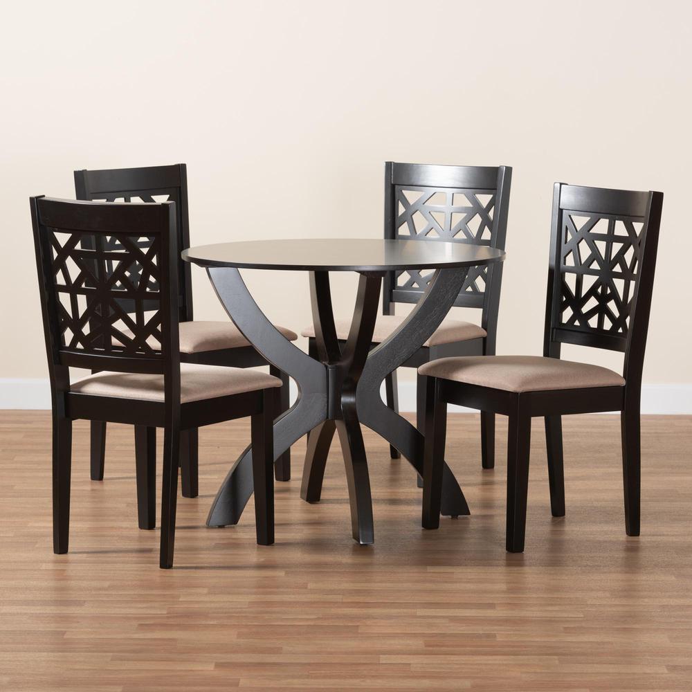 Lena Modern Beige Fabric and Dark Brown Finished Wood 5-Piece Dining Set. Picture 19