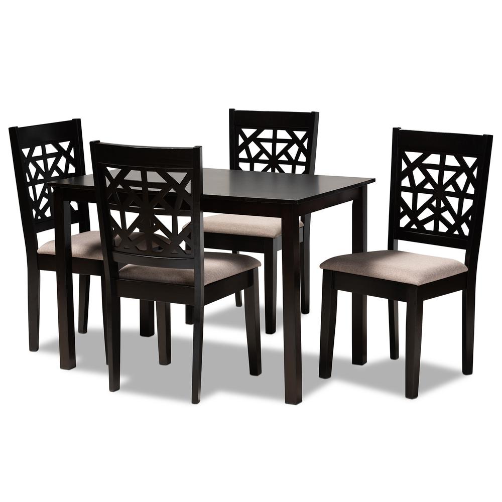 Sand Fabric Upholstered and Espresso Brown Finished Wood 5-Piece Dining Set. Picture 10