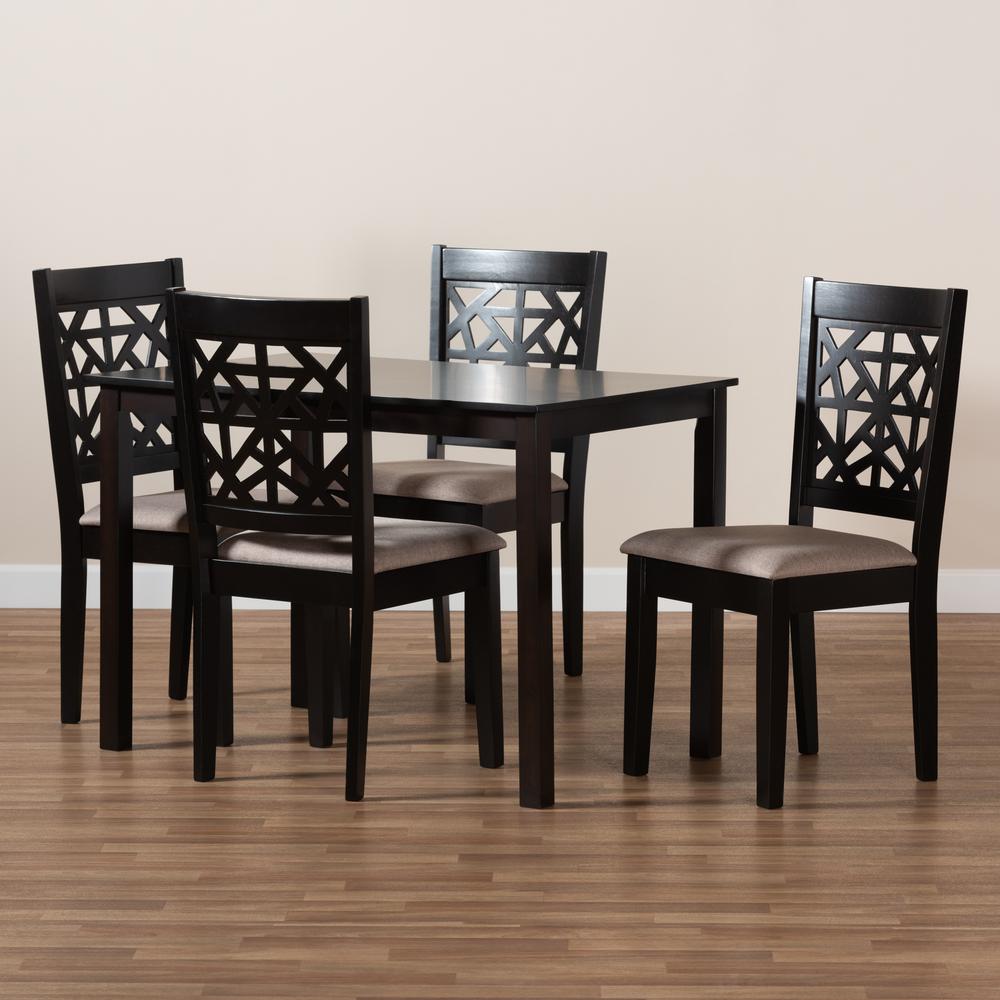 Sand Fabric Upholstered and Espresso Brown Finished Wood 5-Piece Dining Set. Picture 17