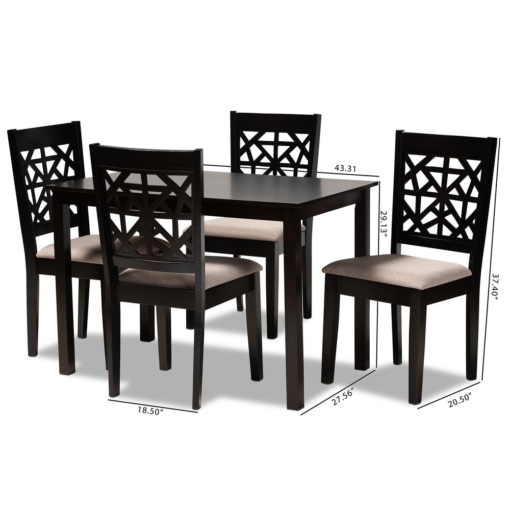 Sand Fabric Upholstered and Espresso Brown Finished Wood 5-Piece Dining Set. Picture 18