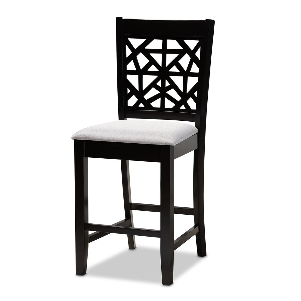 Grey Fabric Upholstered and Espresso Brown Finished Wood 5-Piece Pub Dining Set. Picture 10