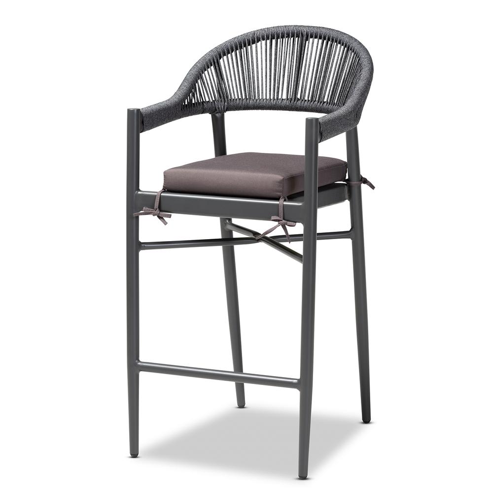 Wendell Modern and Contemporary Grey Finished Rope and Metal Outdoor Bar Stool. Picture 11