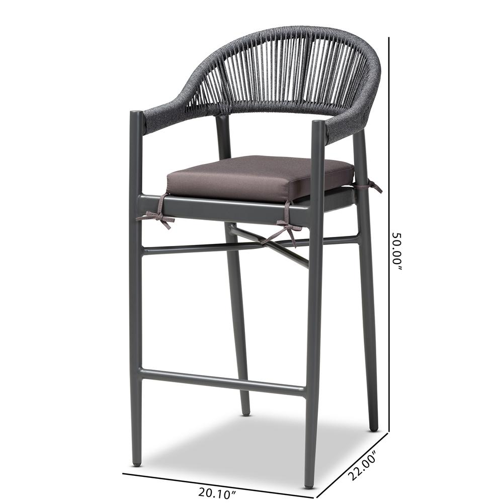 Wendell Modern and Contemporary Grey Finished Rope and Metal Outdoor Bar Stool. Picture 20