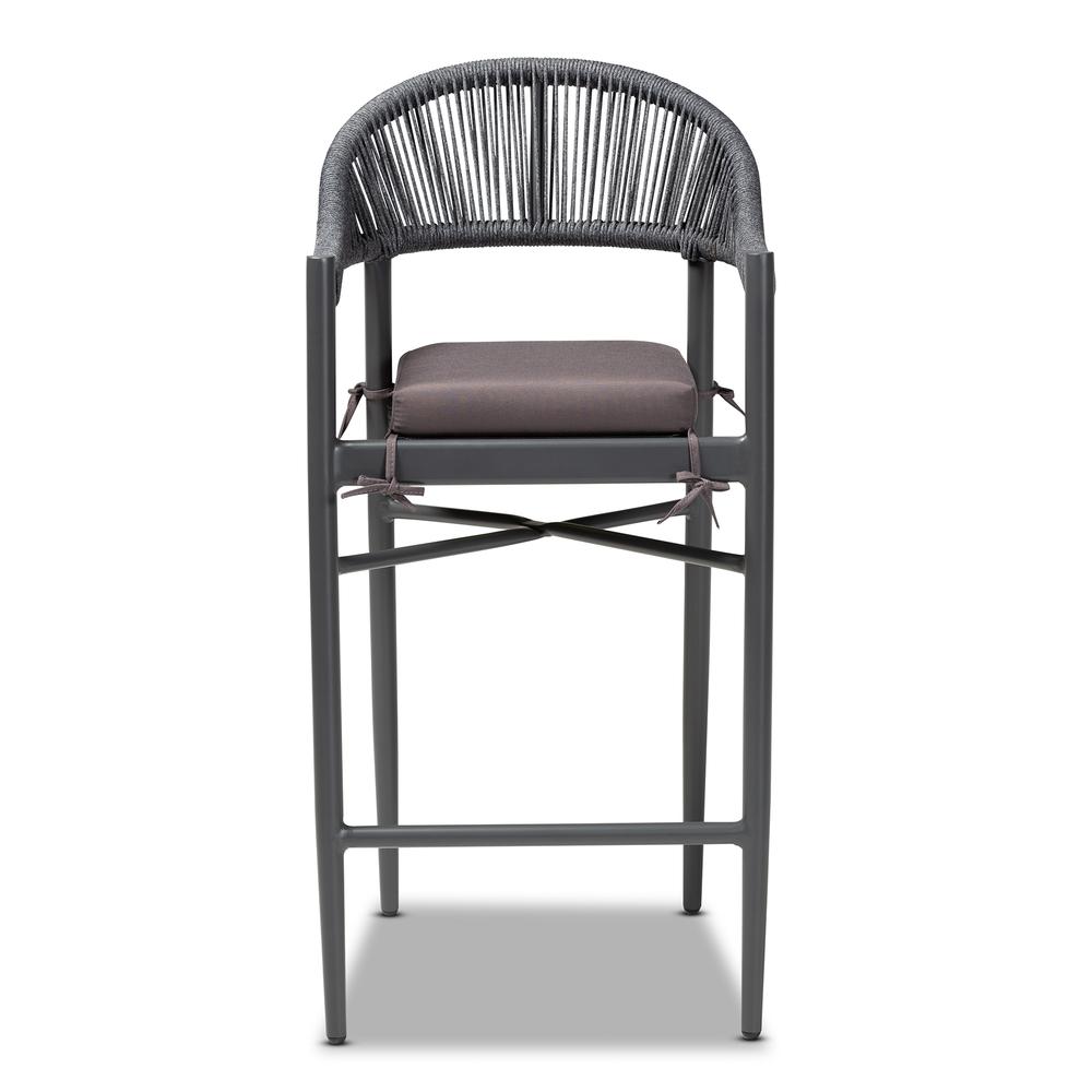 Wendell Modern and Contemporary Grey Finished Rope and Metal Outdoor Bar Stool. Picture 12