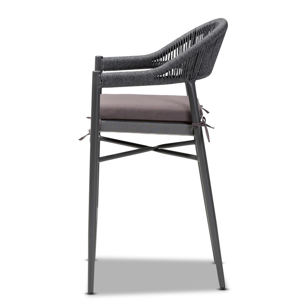 Wendell Modern and Contemporary Grey Finished Rope and Metal Outdoor Bar Stool. Picture 13
