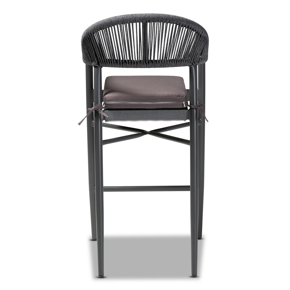 Wendell Modern and Contemporary Grey Finished Rope and Metal Outdoor Bar Stool. Picture 14