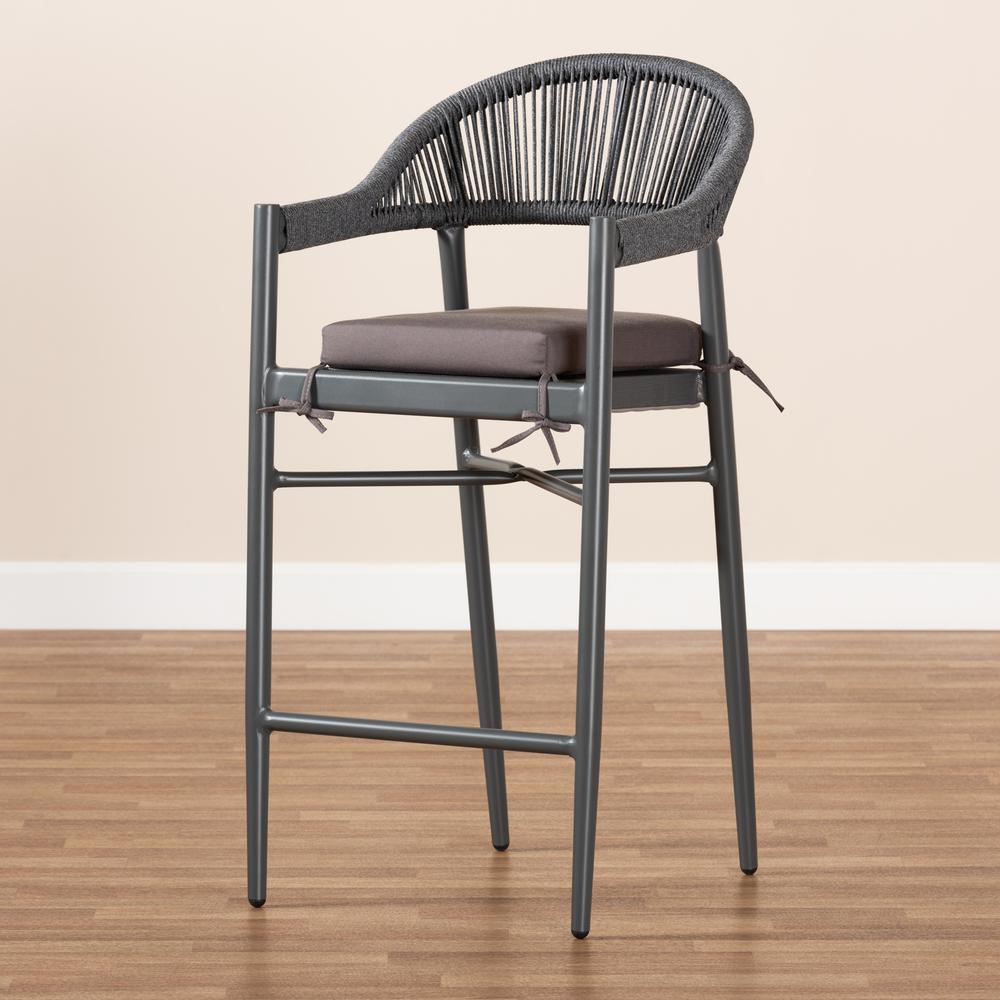 Wendell Modern and Contemporary Grey Finished Rope and Metal Outdoor Bar Stool. Picture 19
