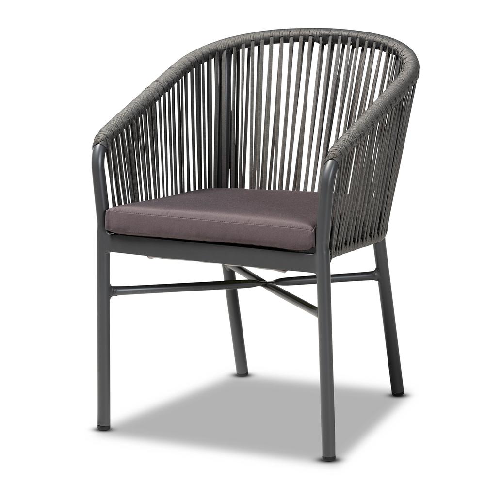 Marcus Modern and Contemporary Grey Finished Rope and Metal Outdoor Dining Chair. Picture 10