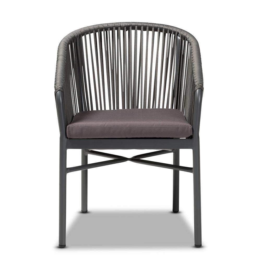 Marcus Modern and Contemporary Grey Finished Rope and Metal Outdoor Dining Chair. Picture 11