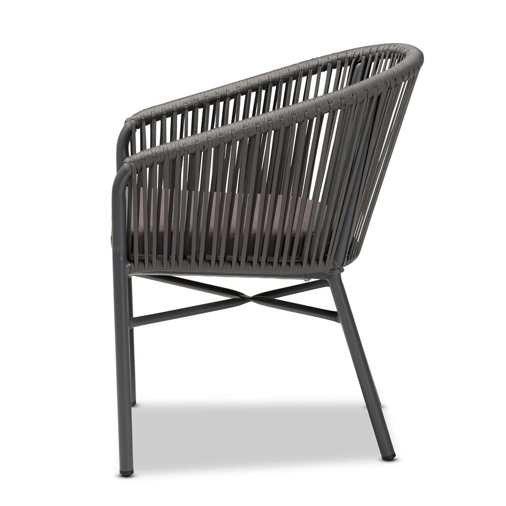 Marcus Modern and Contemporary Grey Finished Rope and Metal Outdoor Dining Chair. Picture 12