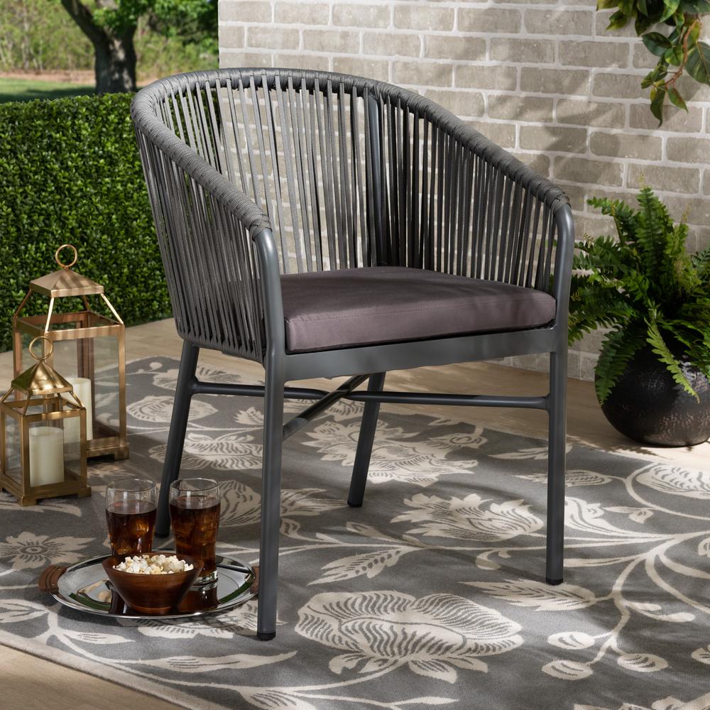 Marcus Modern and Contemporary Grey Finished Rope and Metal Outdoor Dining Chair. Picture 16