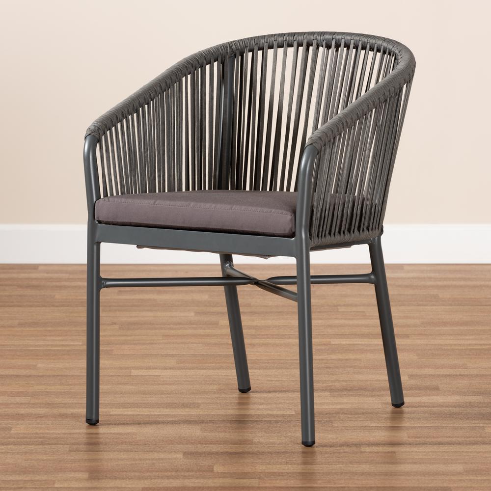 Marcus Modern and Contemporary Grey Finished Rope and Metal Outdoor Dining Chair. Picture 17