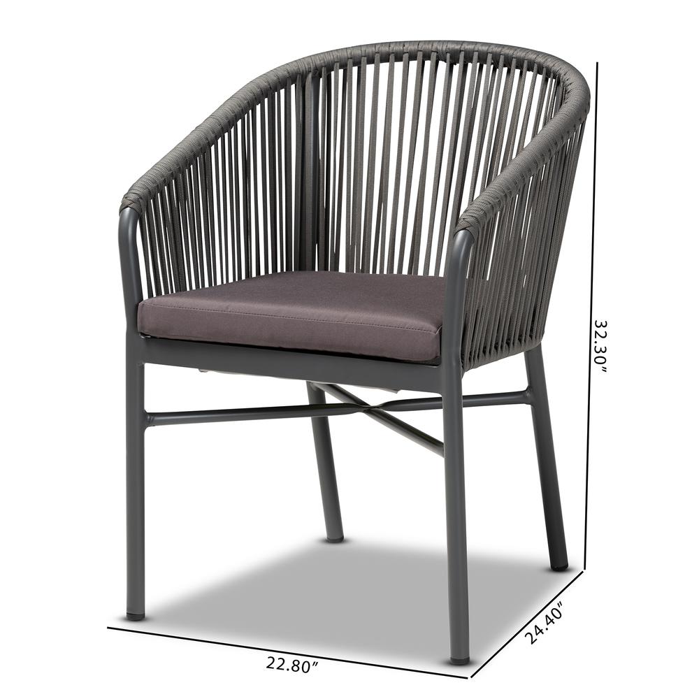 Marcus Modern and Contemporary Grey Finished Rope and Metal Outdoor Dining Chair. Picture 18
