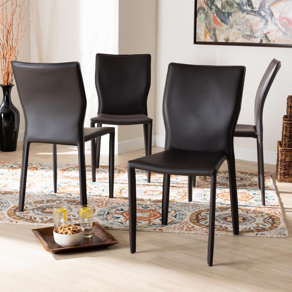 Heidi Modern and Contemporary Dark Brown Faux Leather Upholstered 4-Piece Dining Chair Set. Picture 6