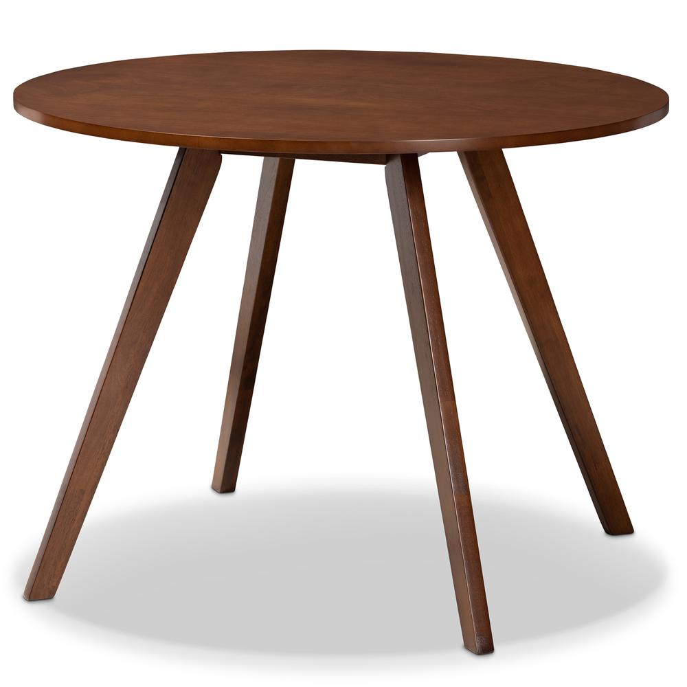 Transitional Walnut Brown Finished Round Wood Dining Table. Picture 7