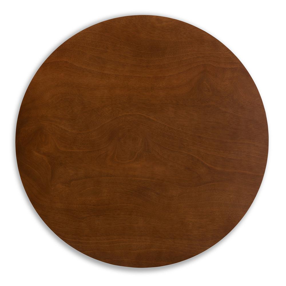 Transitional Walnut Brown Finished Round Wood Dining Table. Picture 8