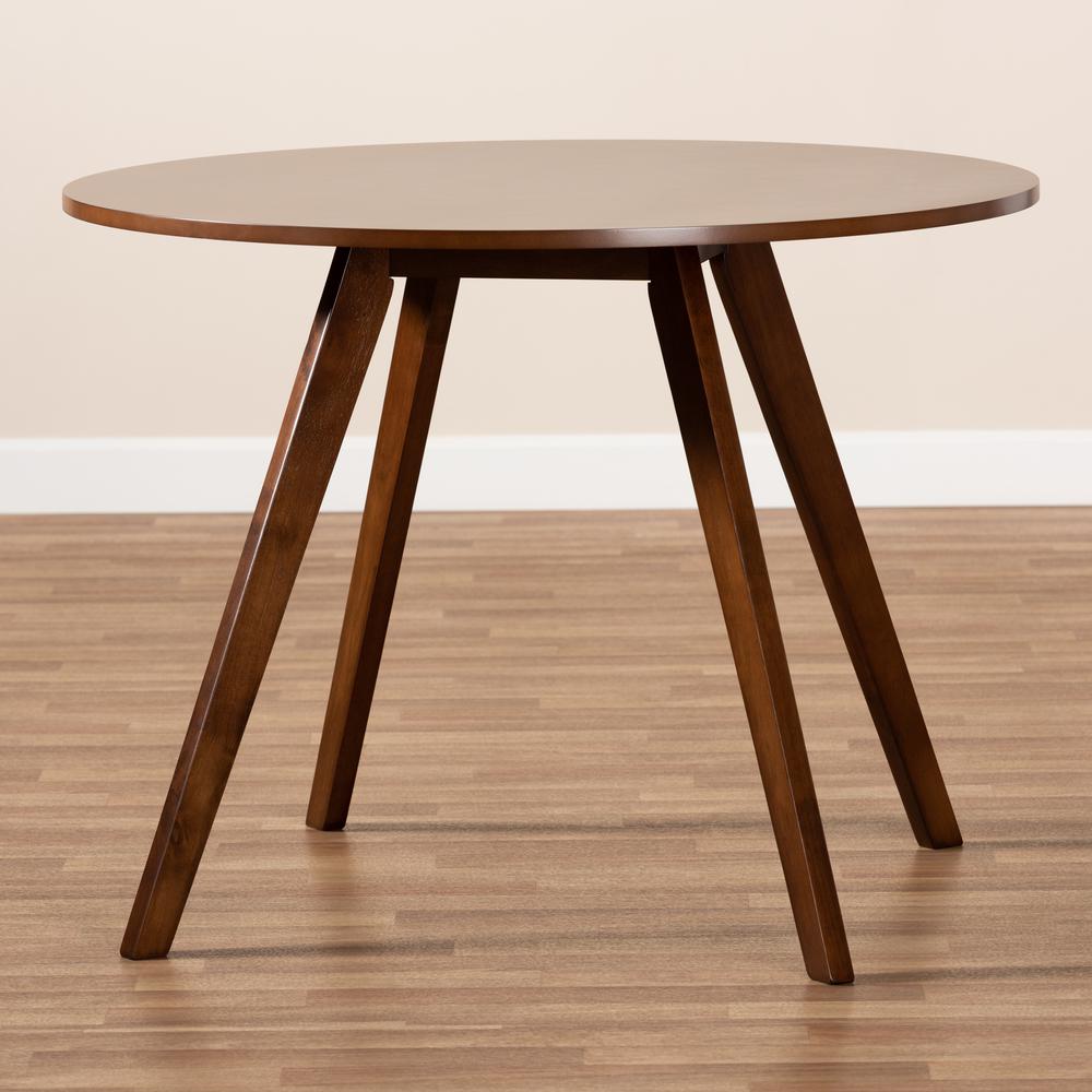 Transitional Walnut Brown Finished Round Wood Dining Table. Picture 11