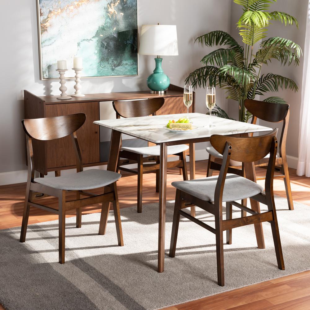 Paras Walnut Brown Finished Wood 5-Piece Dining Set with Marble Dining Table. Picture 10