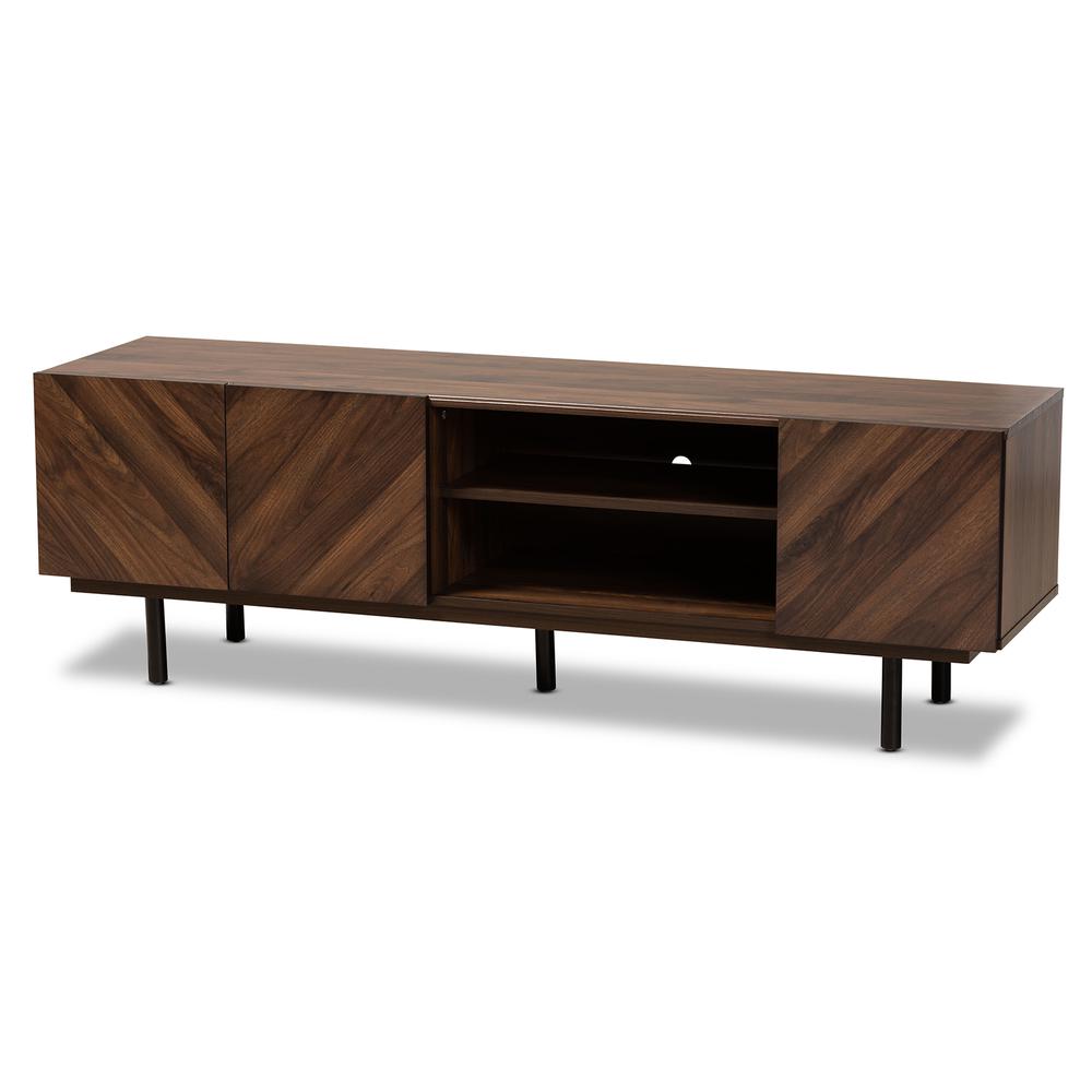 Baxton Studio Berit Mid-Century Modern Walnut Brown Finished Wood TV Stand. Picture 11
