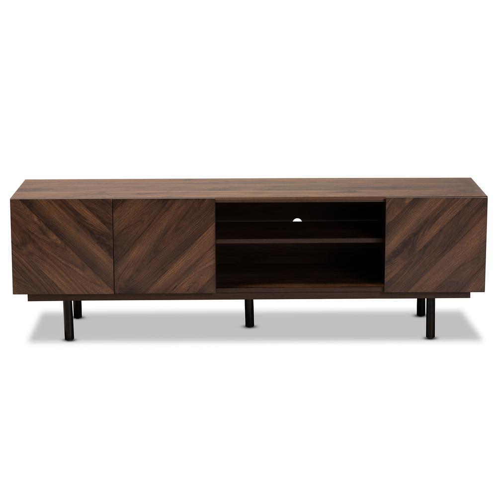 Baxton Studio Berit Mid-Century Modern Walnut Brown Finished Wood TV Stand. Picture 13