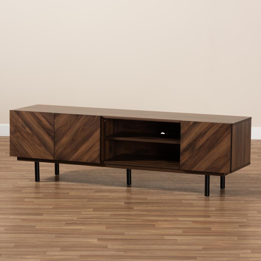 Baxton Studio Berit Mid-Century Modern Walnut Brown Finished Wood TV Stand. Picture 19