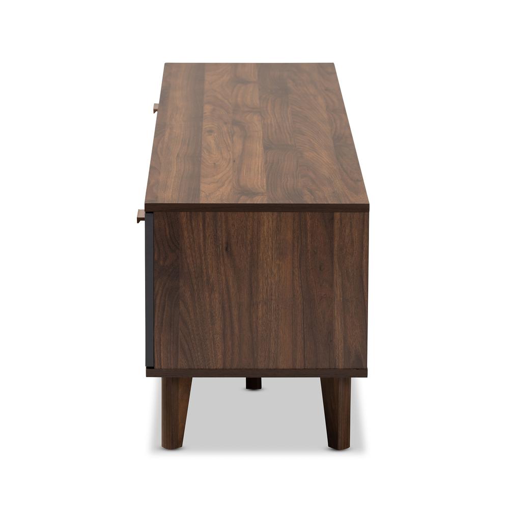 Moina Mid-Century Modern Two-Tone Walnut Brown and Grey Finished Wood TV Stand. Picture 14
