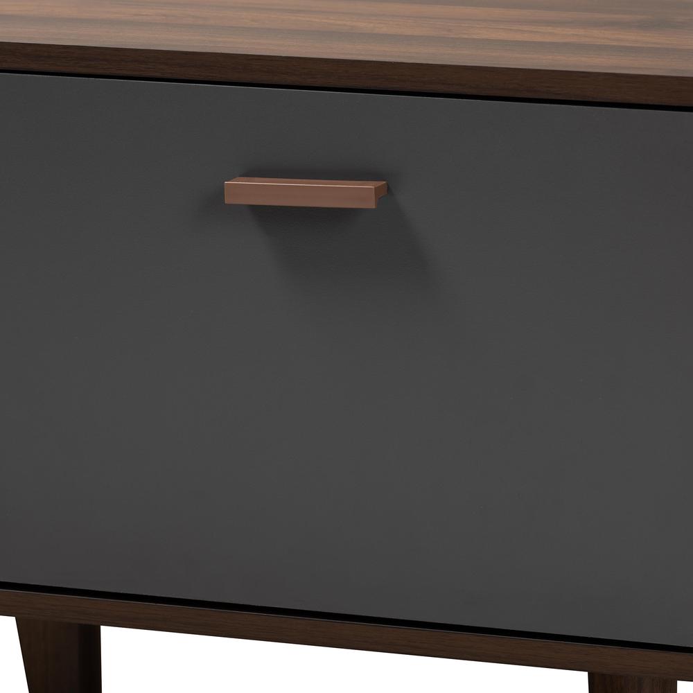Moina Mid-Century Modern Two-Tone Walnut Brown and Grey Finished Wood TV Stand. Picture 15