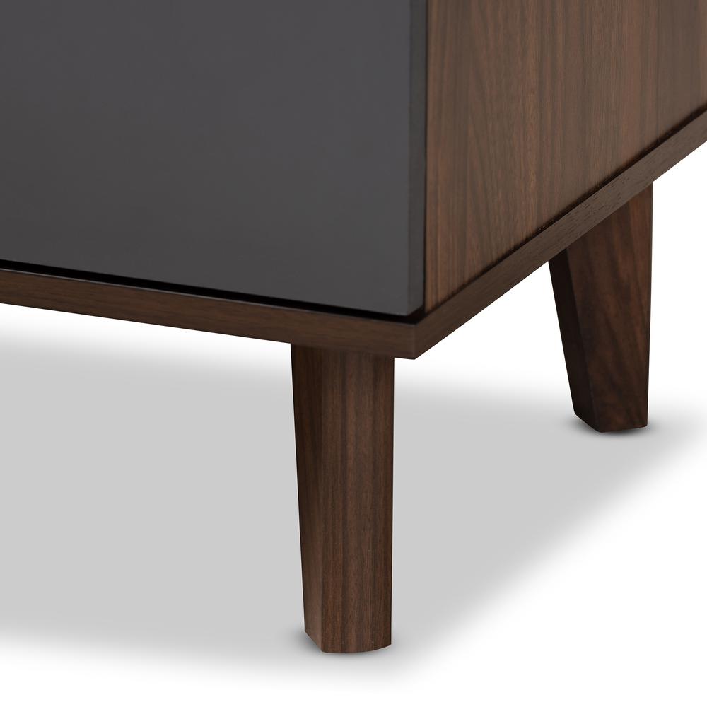 Moina Mid-Century Modern Two-Tone Walnut Brown and Grey Finished Wood TV Stand. Picture 16