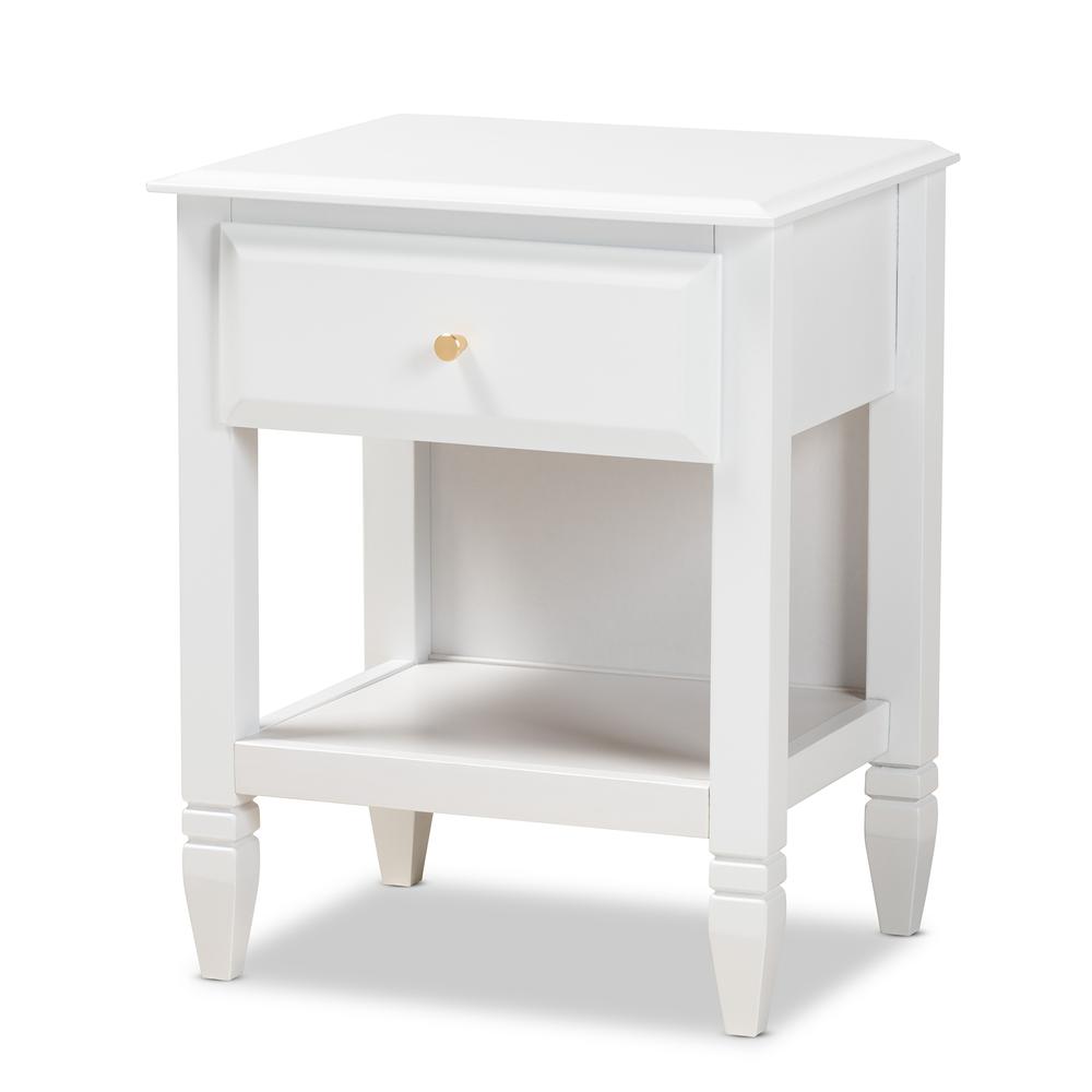 Naomi Classic and Transitional White Finished Wood 1-Drawer Bedroom Nightstand. Picture 10