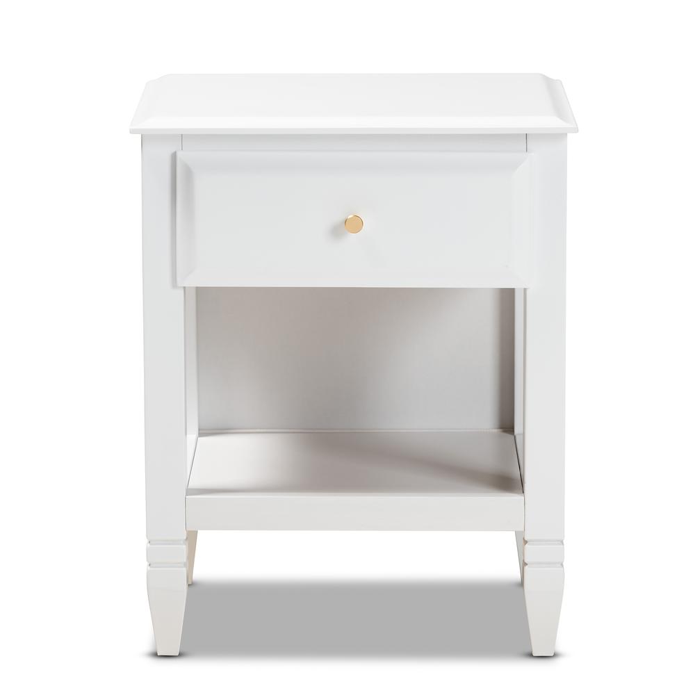 Naomi Classic and Transitional White Finished Wood 1-Drawer Bedroom Nightstand. Picture 12